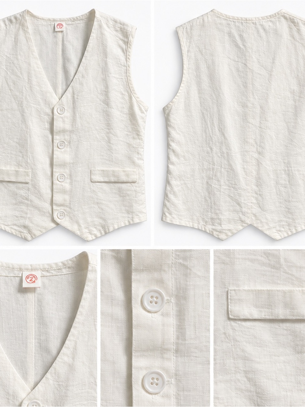 Ivory Button Front V-Neck Vest М